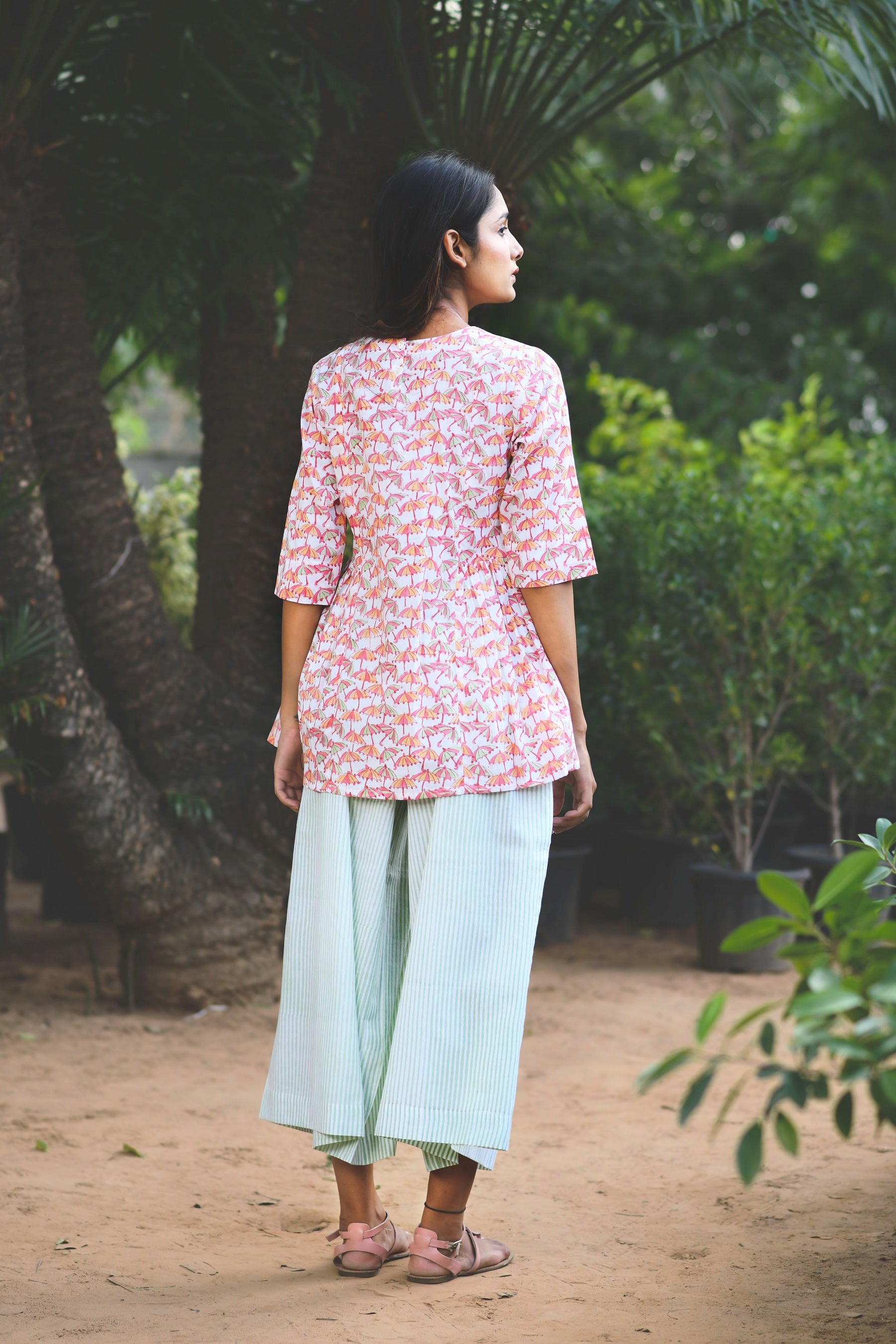 PINK ORANGE TINY UMBRELLA EASY BREEZY DRESS