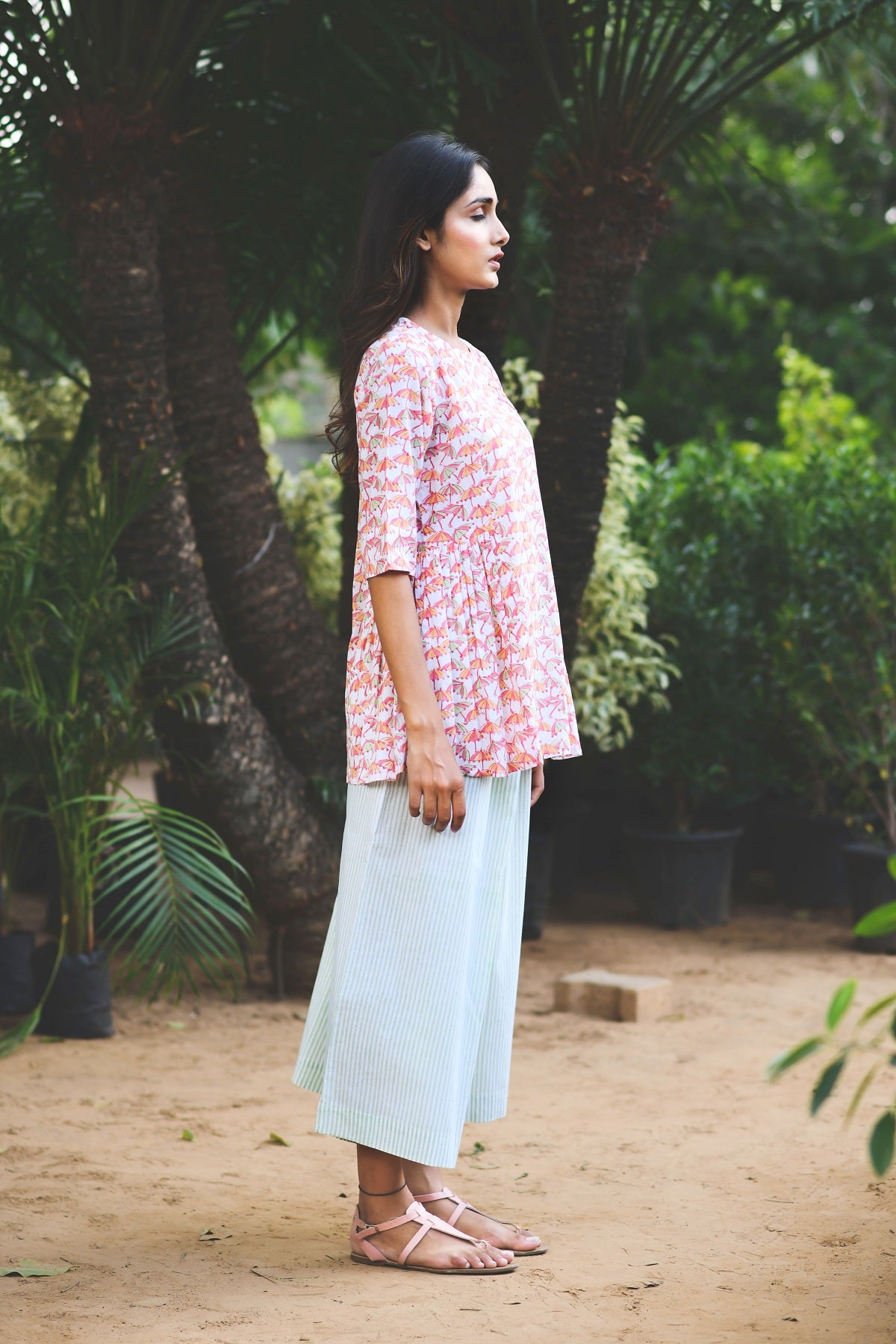 PINK ORANGE TINY UMBRELLA EASY BREEZY DRESS