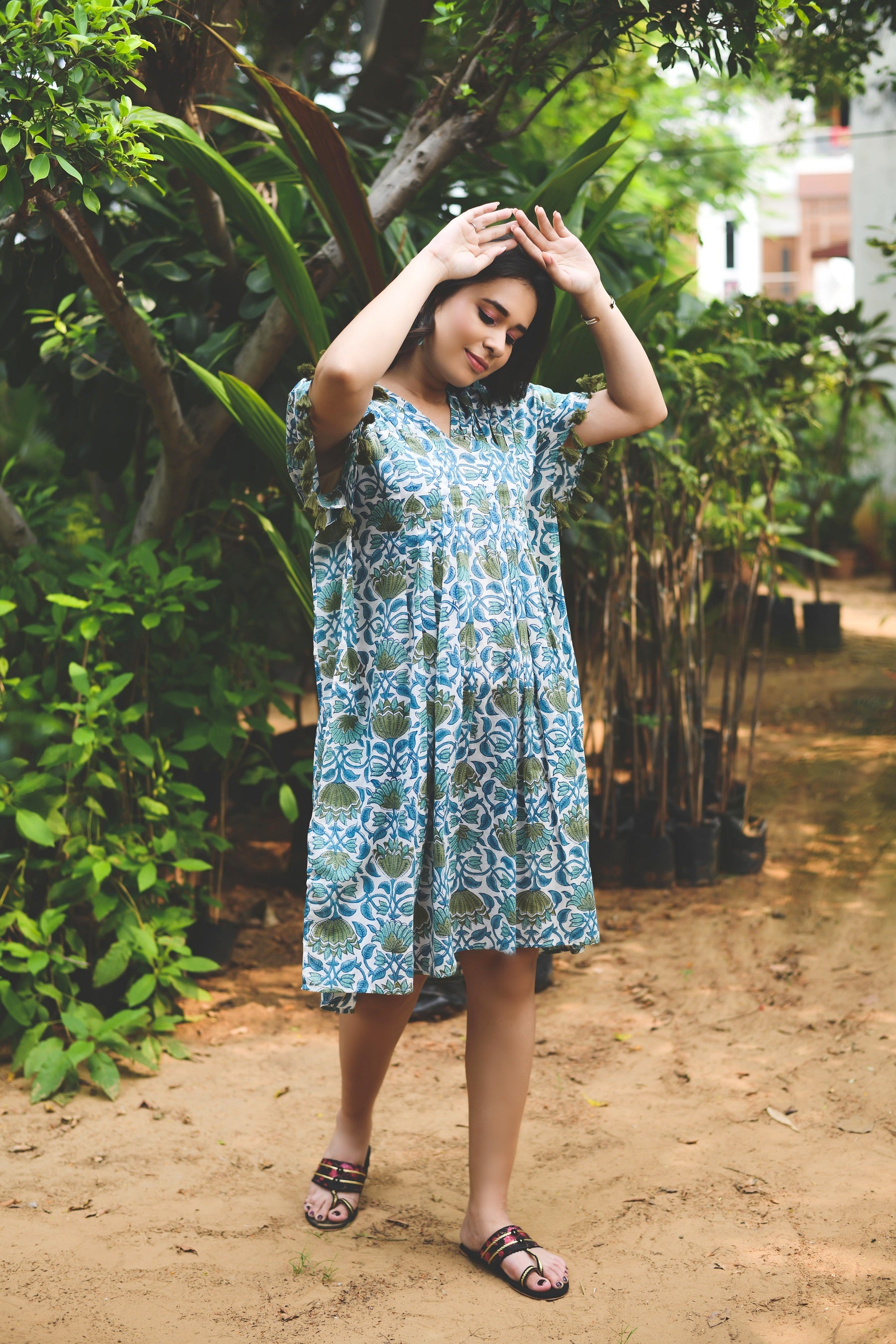OLIVE GREEN FLORAL KAFTAN