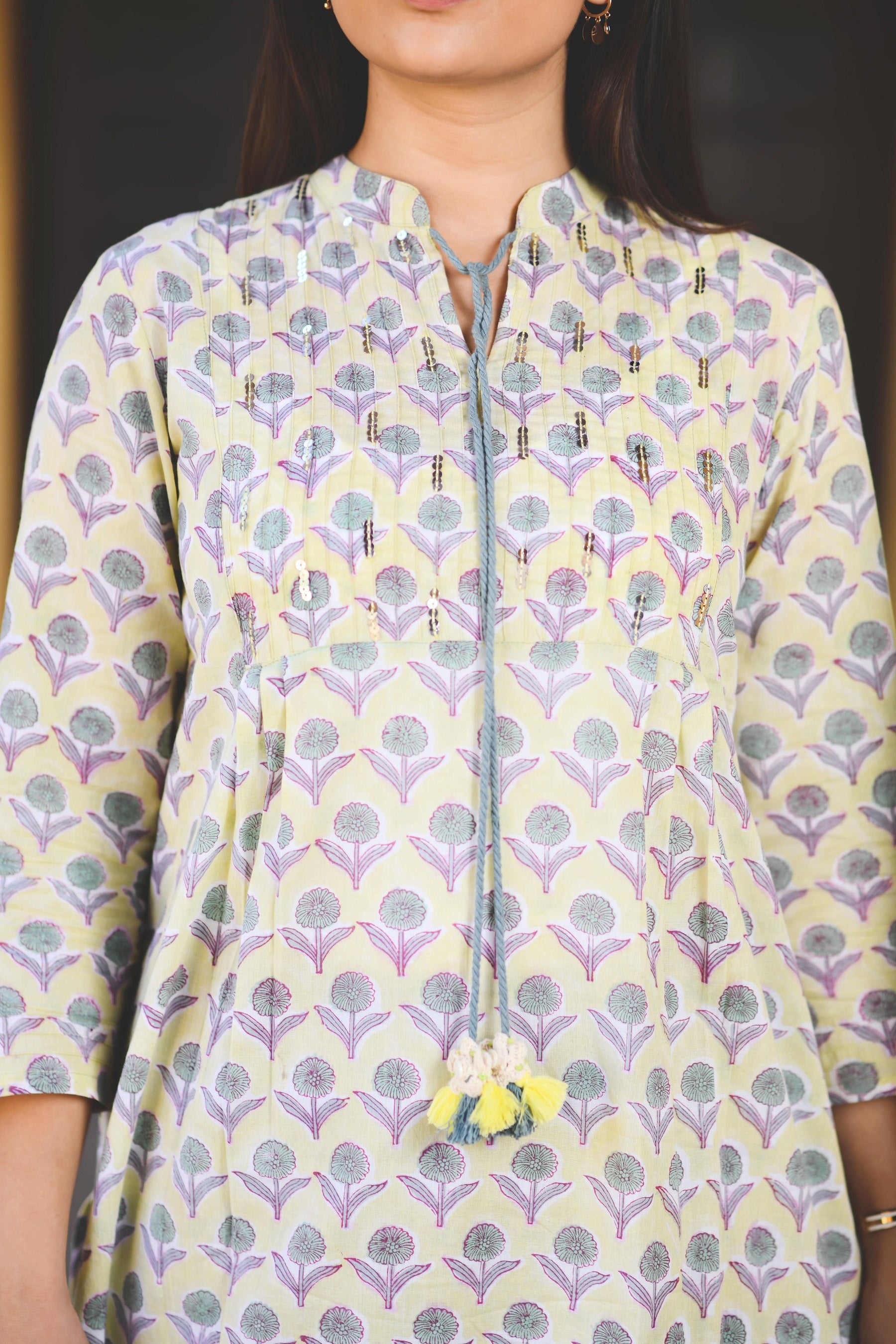SOFT YELLOW HAND SEQUINED KURTA