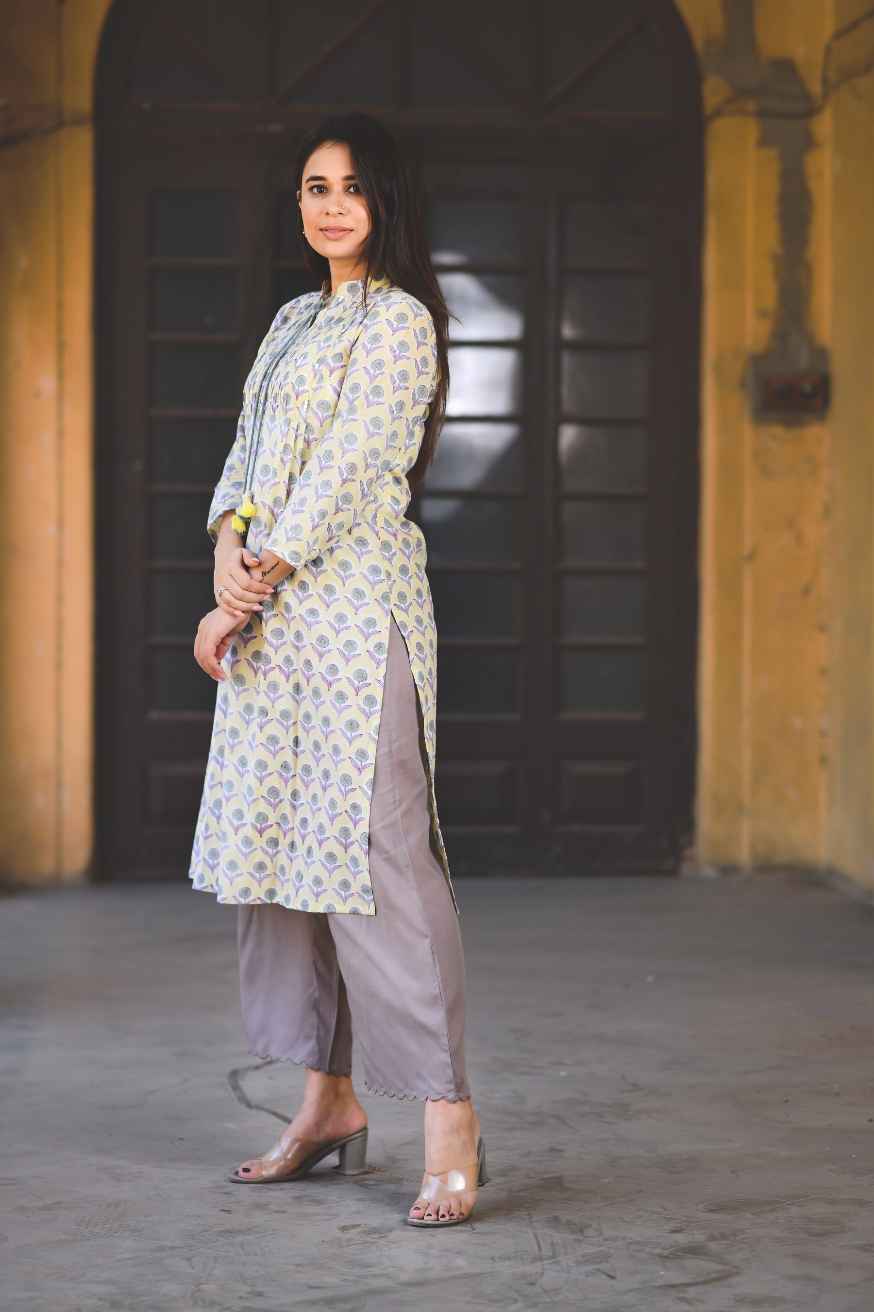 SOFT YELLOW HAND SEQUINED KURTA