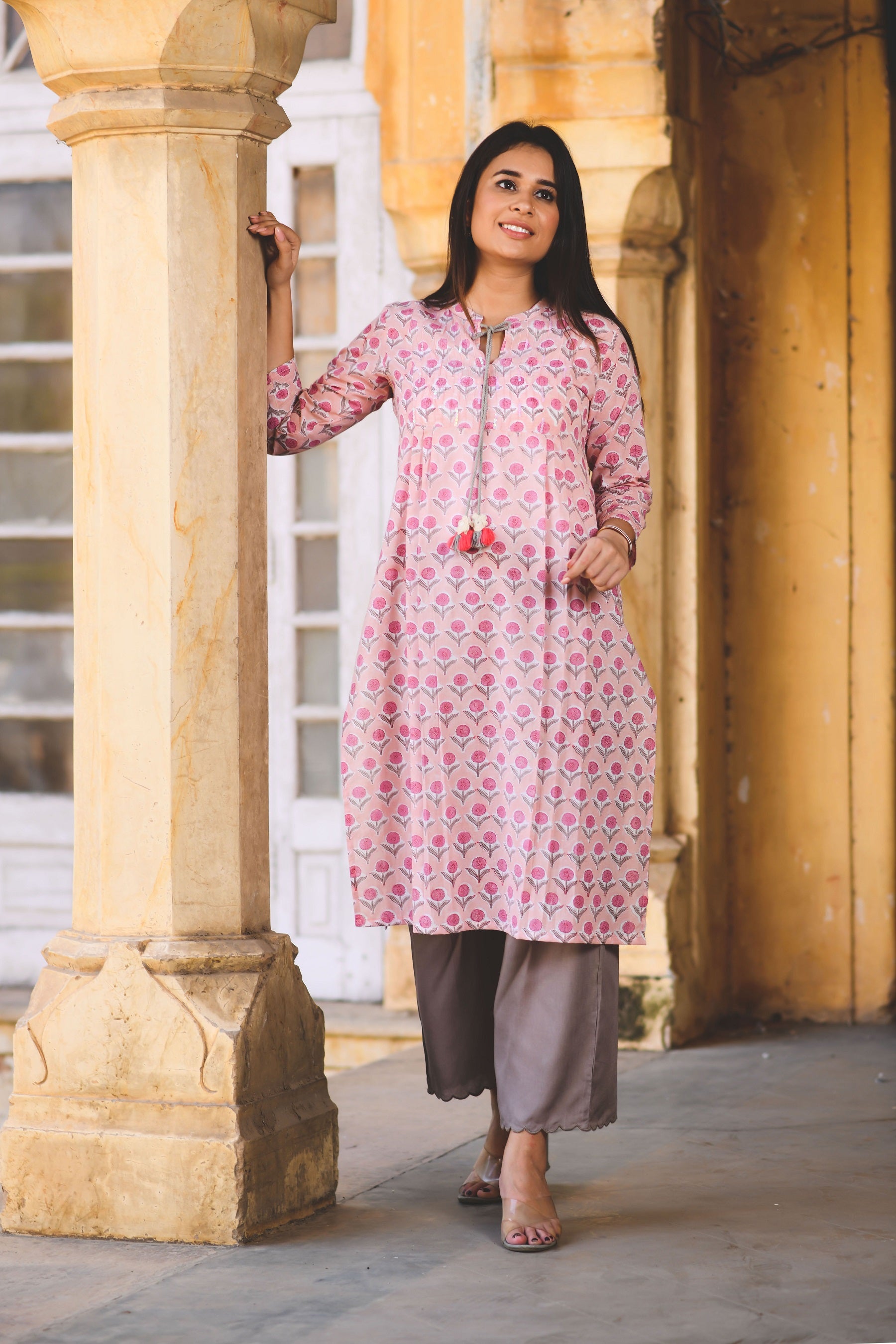 TENDER PEACH HAND SEQUINED KURTA