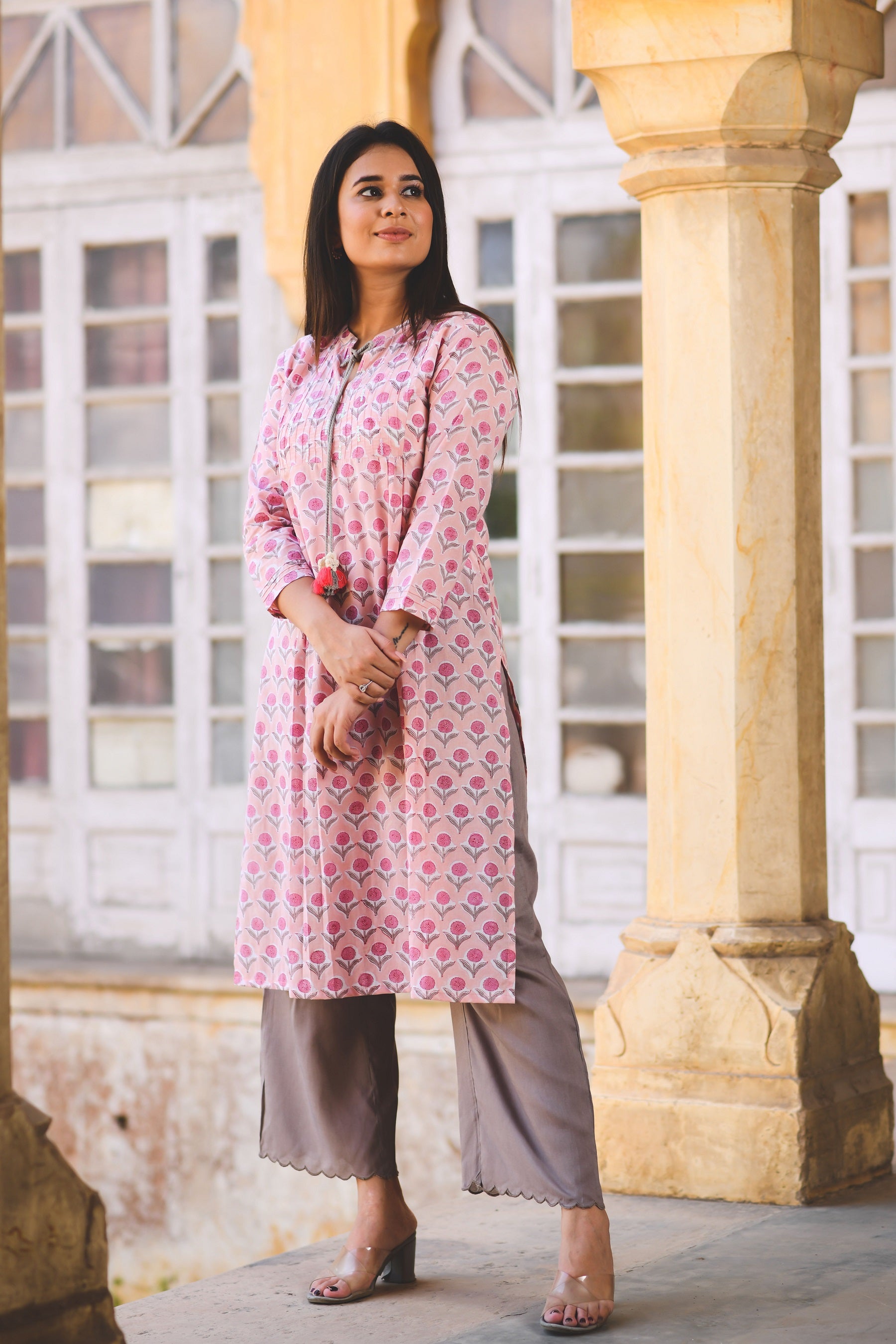 TENDER PEACH HAND SEQUINED KURTA