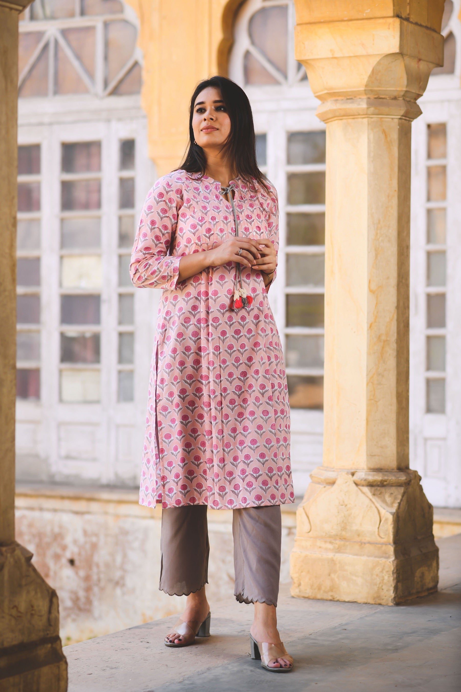 TENDER PEACH HAND SEQUINED KURTA