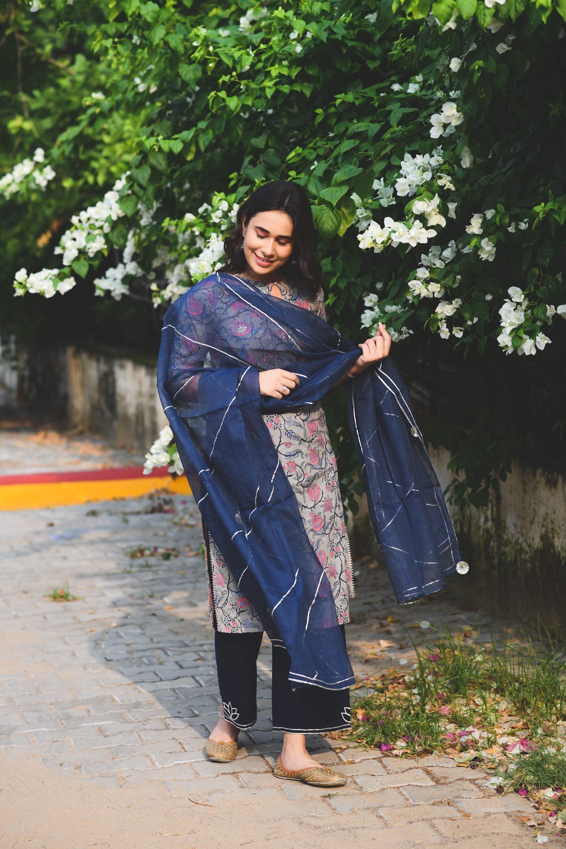 MADHUMATI GOTA PATTI KURTA- GREY