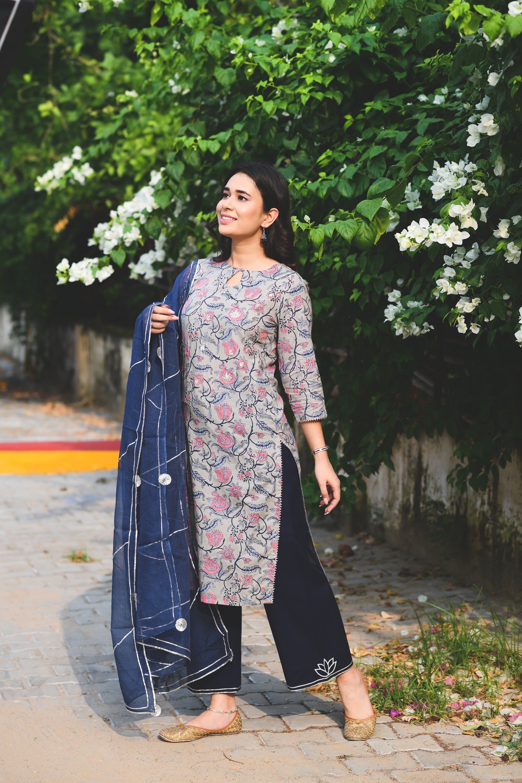 MADHUMATI GOTA PATTI KURTA- GREY