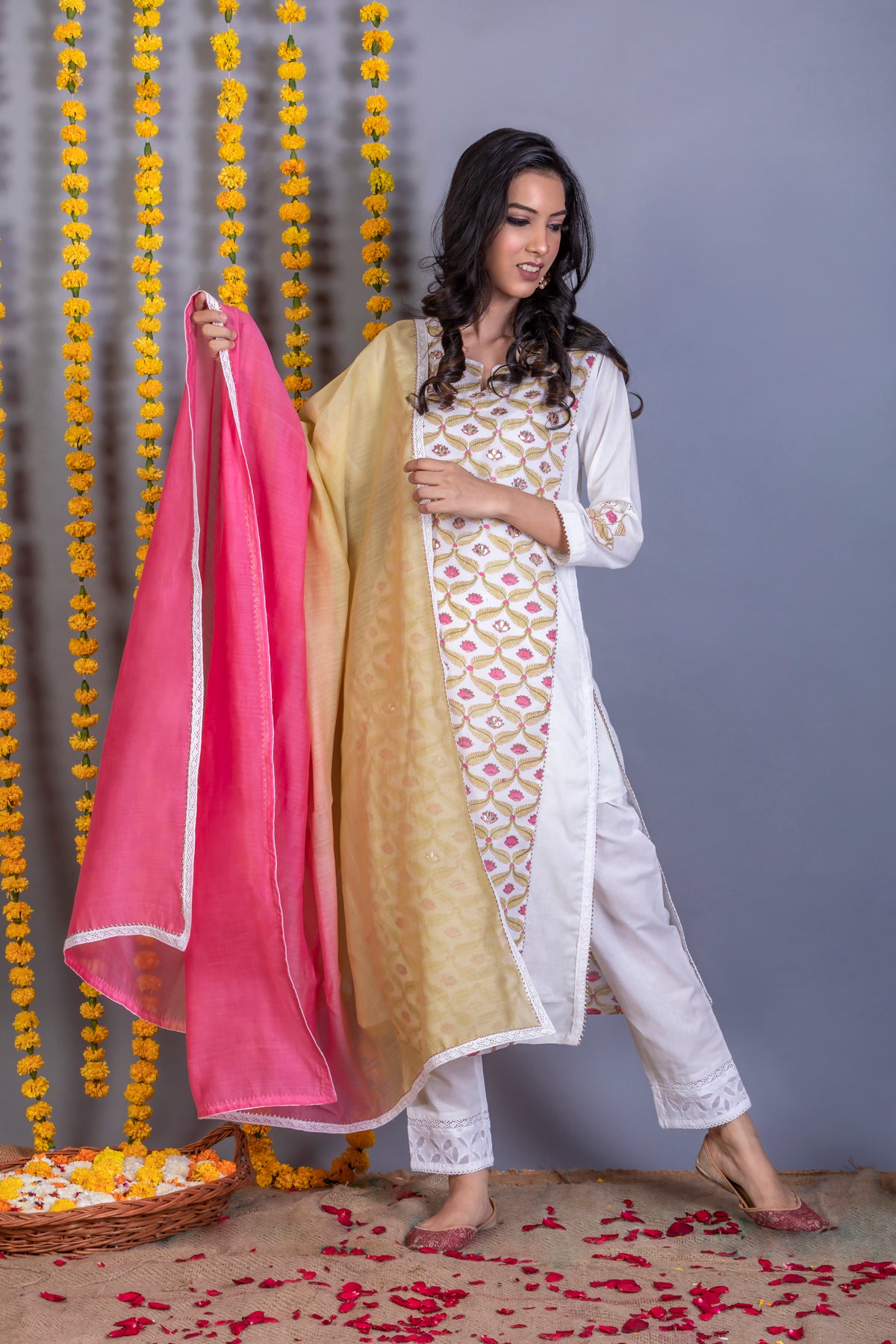 LOTUS PRINT SOFT YELLOW KURTA