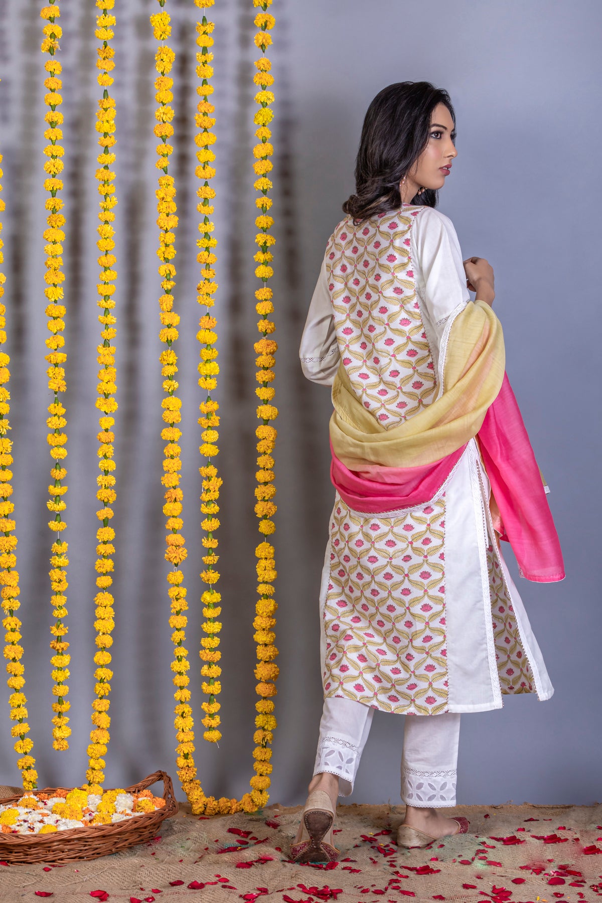 LOTUS PRINT SOFT YELLOW KURTA